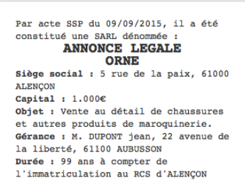 annonce legale orne